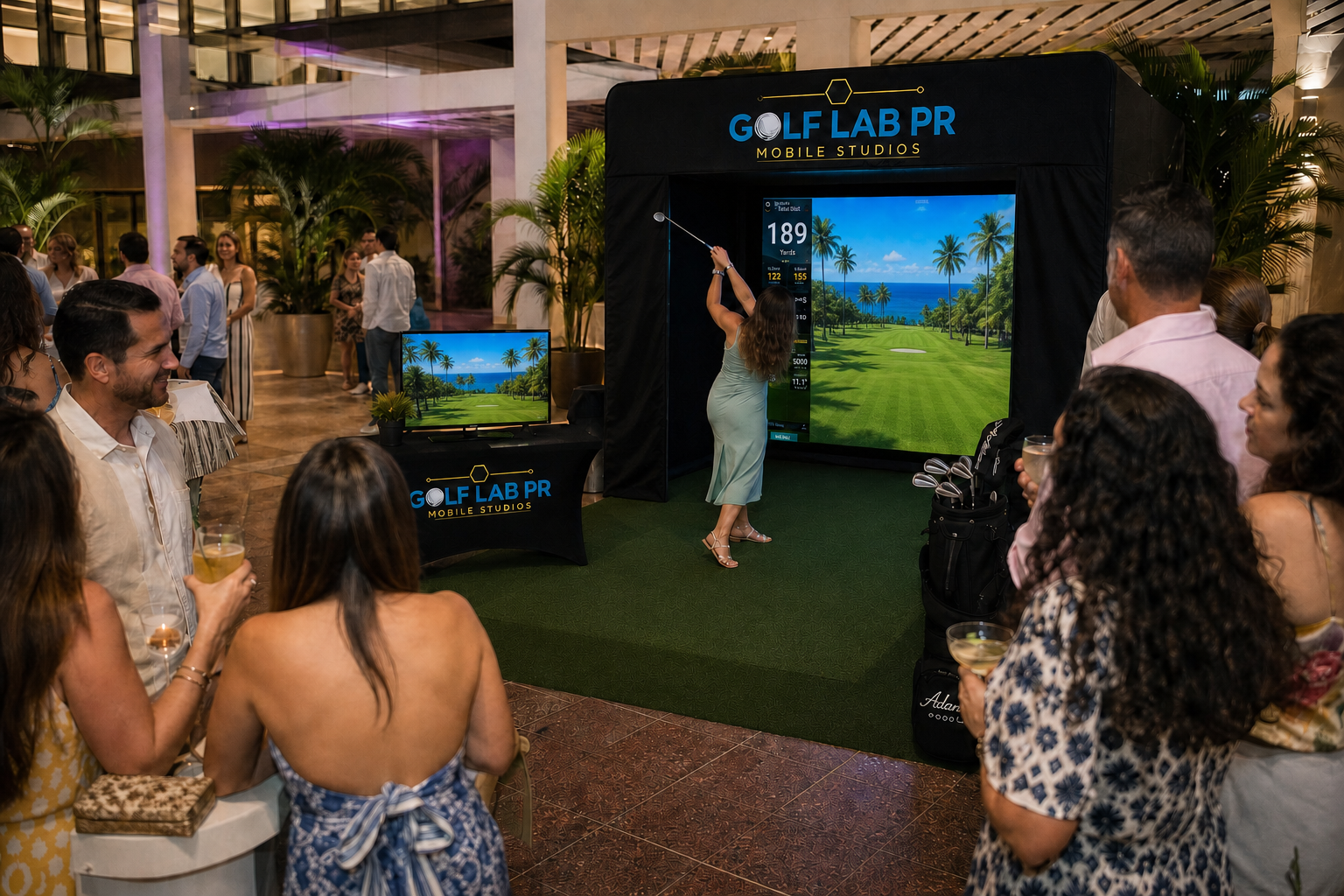 Golf Lab PR mobile simulator at a luxury resort event in Puerto Rico